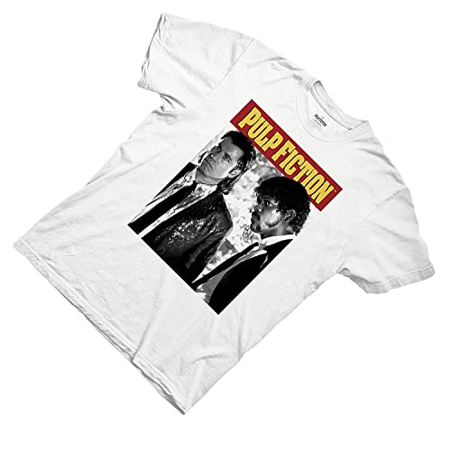Camisa de la película Pulp Fiction para hombre – Camisa de pulp fiction – John Travolta y Samuel L. Jackson Graphic Shirt, Blanco, Small