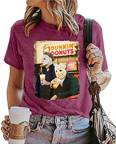 Camiseta con diseño de películas de terror para mujer, Michael Myers Jason Scary Killers, Azul / Patchwork, XXL